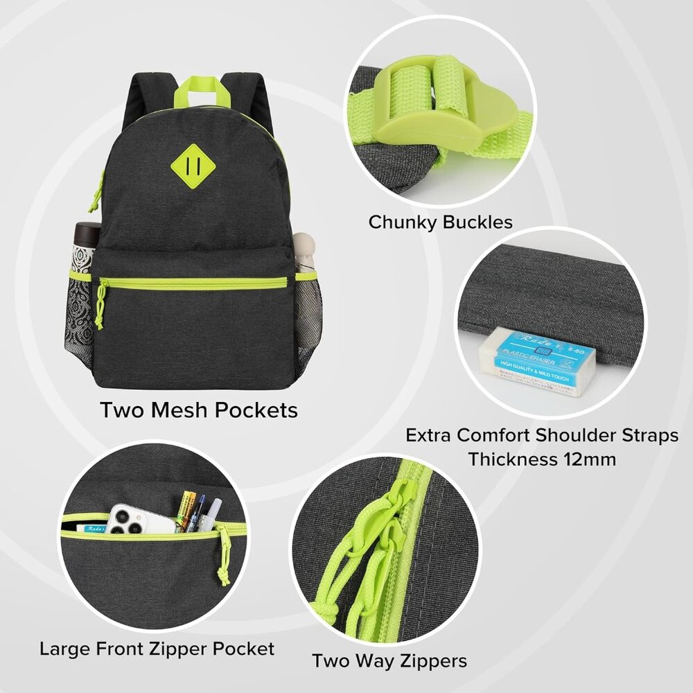 New! Lightweight Black/Green Basic Backpack W/Bot… - image 1